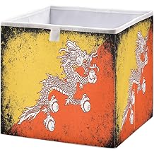 Bhutan Flag Vintage Foldable Storage Cubes Baskets with Handles, Fabric Storage Bins, Clothes Toys Storage Box for Nursery Closet Shelves Organizer