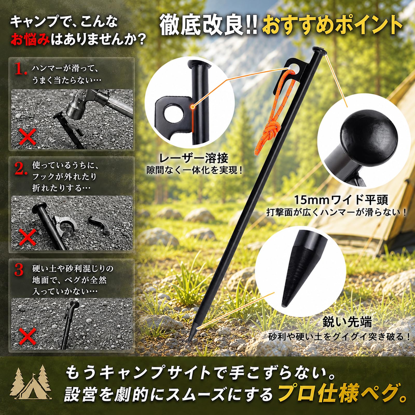 Amazon | HUNDRUP【強化版】 ペグ 20cm/25cm/30cm/40cm 10本/16本