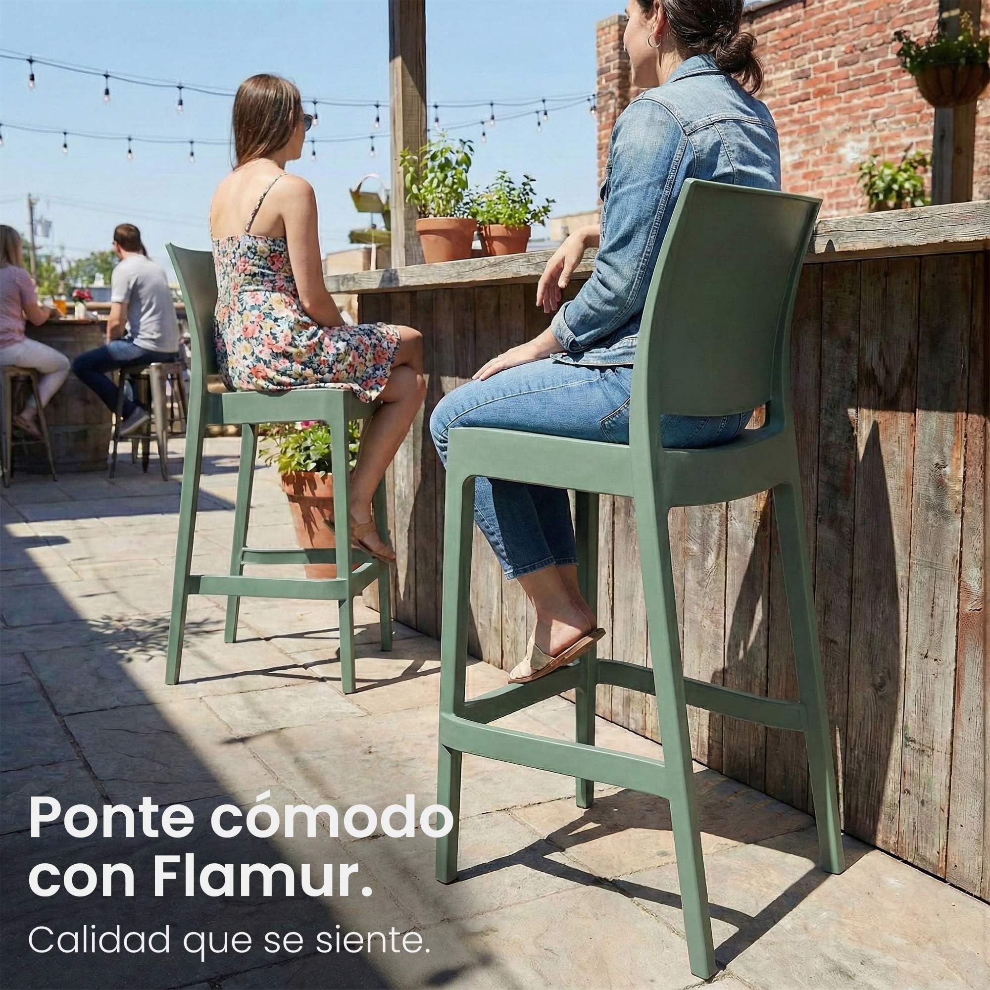CLP Taburete Alto Exterior apilable Flamur, Taburete de jardín de plástico Resistente a la Intemperie y a los Rayos UV, soporta hasta 150 kg, Color:Oliva