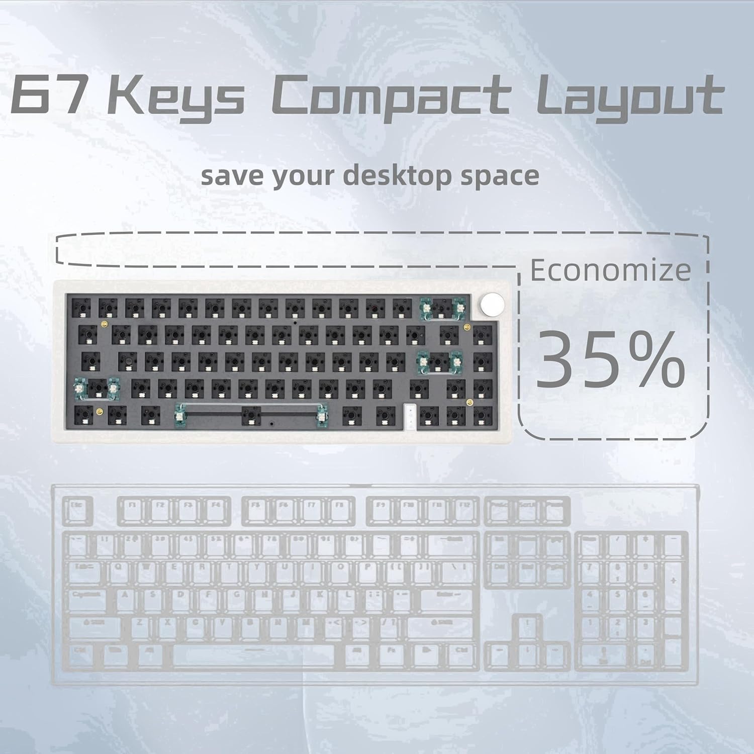 Cmokifuly GMK67 65% Mechanical Keyboard Kit Tri-Mode South-Facing RGB LED for 3/5pin Switches,66 Keys+1 Knob Hotswap Socket PCB Gasket Mounted Plate Gaming DIY Keyboard Kit (White) - Image 7