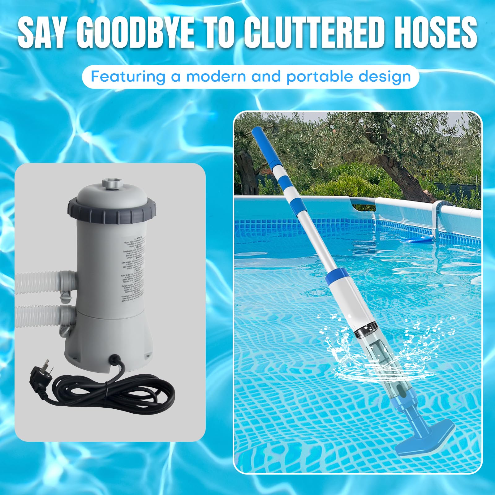 Bostar Aspirateur de Piscine sans Fil 3 en 1, 20L/Min, avec Manche Télescopique, Nettoyeur de Piscine Batterie
