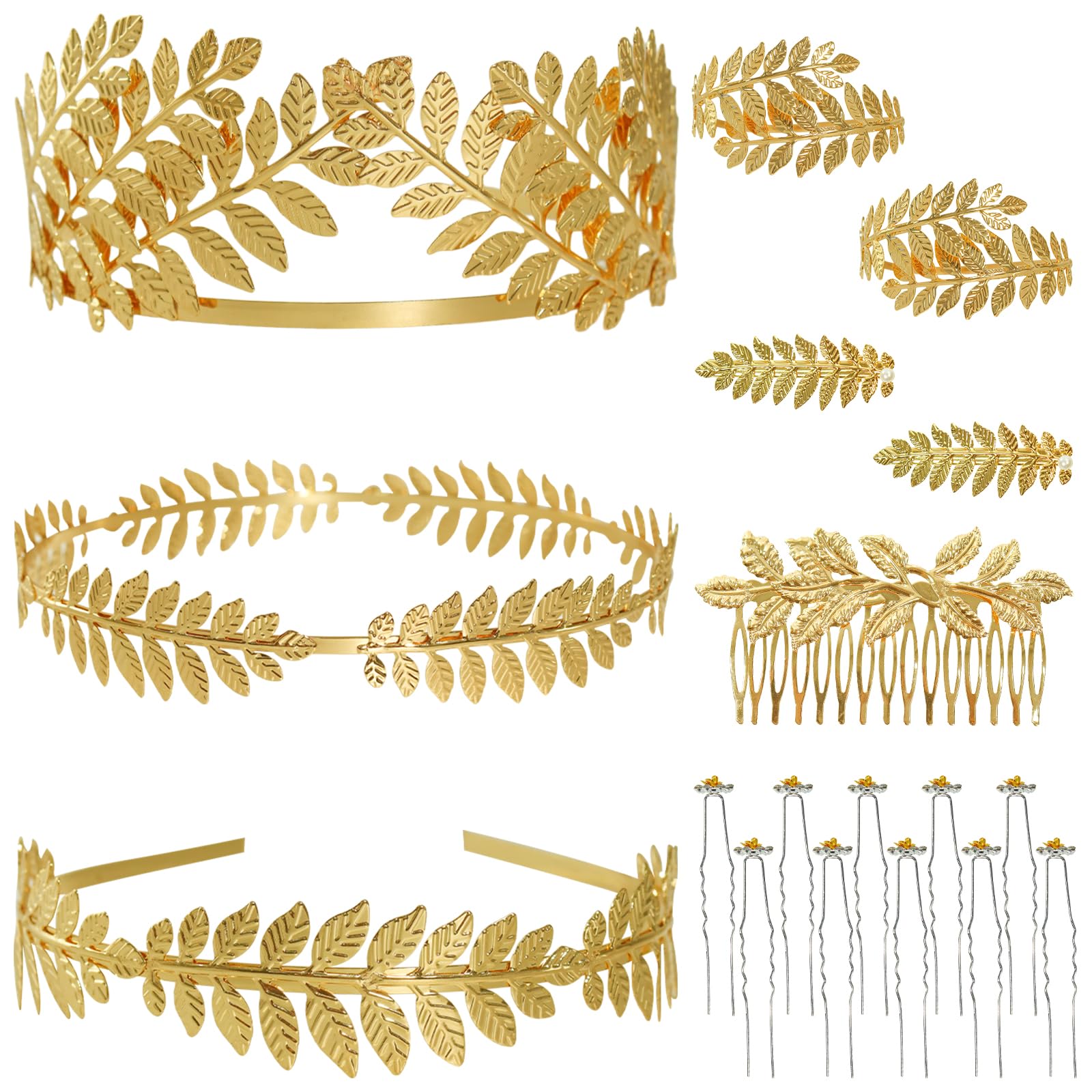 Greek Goddess Accessories, Gold Laurel Crown, Leaf Headband, Leaf Hair Clips, Laurel Armband, Leaves Hair Side Comb, Bridal Wedding Headpiece for