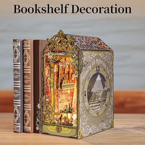 Miniatura 4 de BETOYOU Kit de rincón de libros, casa de muñecas DIY con sensor de luz LED, kit de casa en miniatura, rompecabezas de madera 3D, decoración para