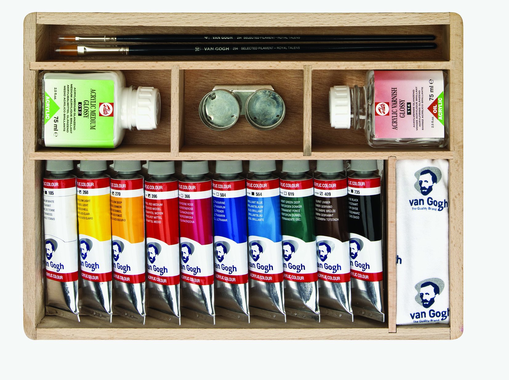 Van Gogh Acrylfarben Basis Malkasten - incl. Acrylfarben, Pinsel, Malmittel, Mischpalette, etc. im Holzkoffer