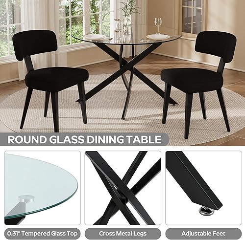 Miniatura 4 de Juego de mesa de comedor pequeña para 4, mesa de cocina redonda de 36 pulgadas con 4 sillas de comedor Teddy Boucle, parte superior de vidrio Todo