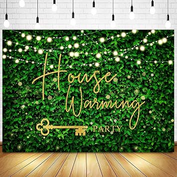 InMemory Housewarming Party Backdrop for Photography Green Leaves Shining Lights Gold Key Sweet New Home Family House Warming Background Decorations Banner 6x4ft