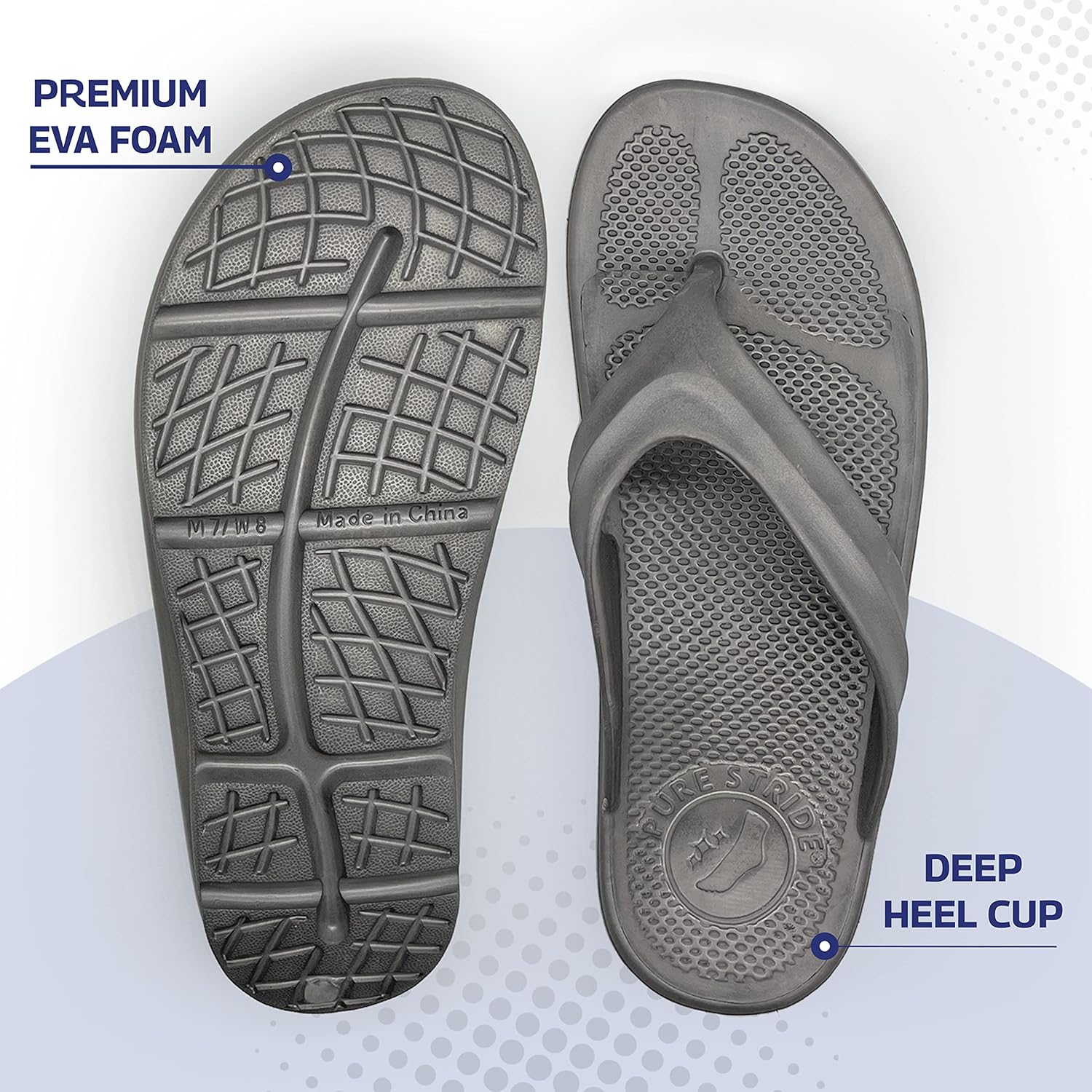 Pure Stride Therapeutic Flip Flops, Orthotic Thong Sandals for Plantar Fasciitis, Metatarsal and Heel Spurs, Feet Pain Relief and Arch Support - Grey, Men’s Size 11 - Image 2