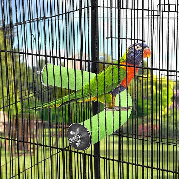 U Shape Parrot Perch Stand Pet Toy Bird Platform Sand Paw Grinding Clean Stick Cage Exercise Conure Budgie Cockatiel Accessories (Green Corner Large) - 2