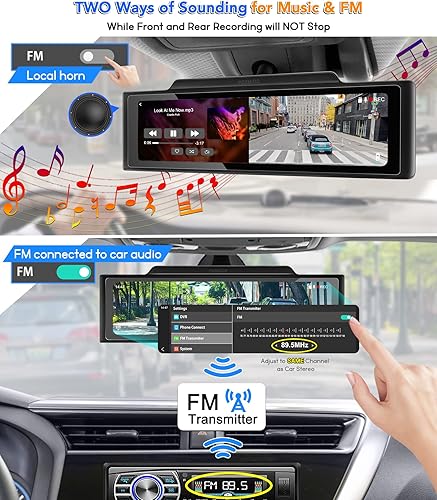 Miniatura 5 de PORMIDO Espejo 2K Dash Cam cámara de respaldo con Apple Android Carplay 11 pies pantalla táctil portátil inalámbrico receptor de audio estéreo para