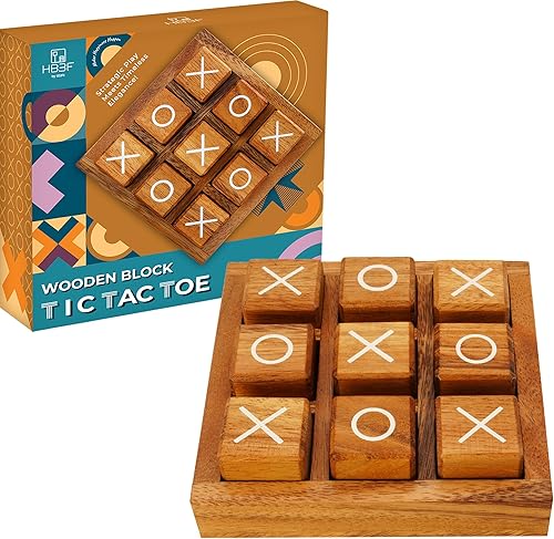 BSIRI Bloques XO de madera (L) Juegos de mesa de Tic Tac Toe - Ideal para juegos de niños, juegos familiares y noches de juegos para adultos,