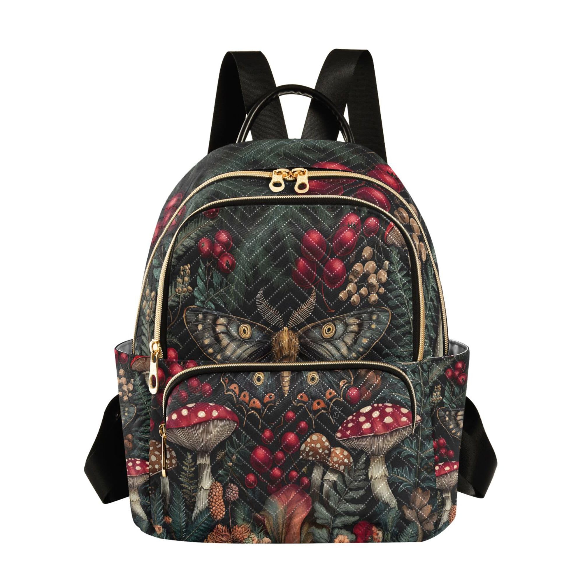 MNSRUU Backpack for Women, Moth Mushroom Leaf Travel Small Backpack Purse Shoulder Bag Ladies Rucksack Fashion Casual Daypack