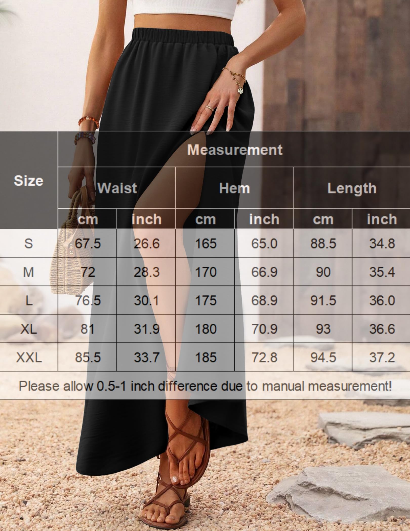 Zeagoo Jupe Longue Femme Ete Fendue Jupe Élégante Taille Haute Elastique Long Jupes A Ligne Fluide Jupes de Plage S-XXL