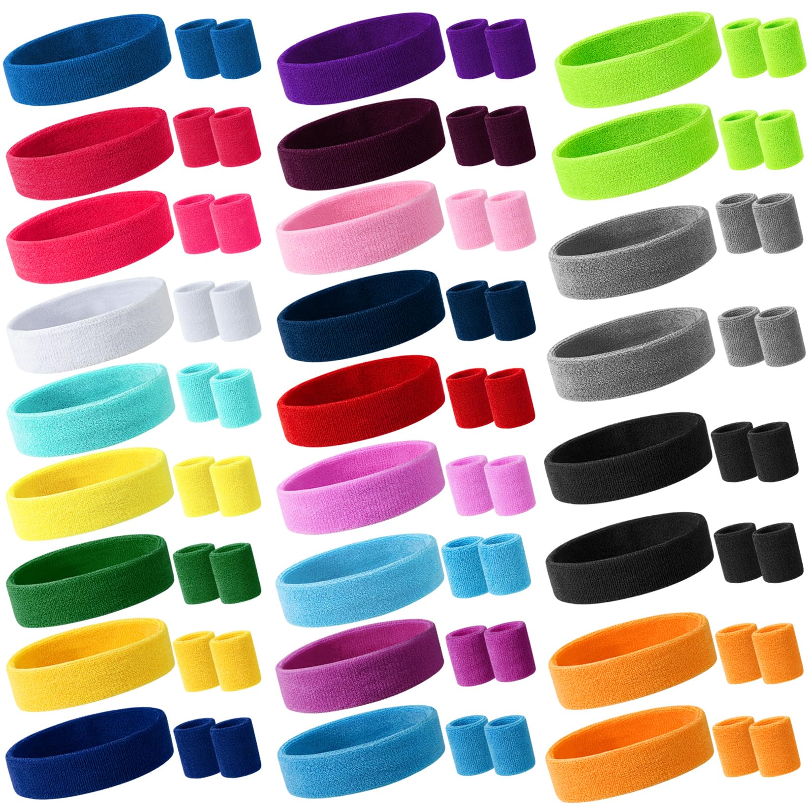 ONLYFU Neonschweißbänder, buntes Sport-Stirnband-Set für Damen und Herren, atmungsaktives Frottee, athletische Schweißbänder für Basketball, Tennis, Laufen, Yoga, 78 Stück, mehrfarbig