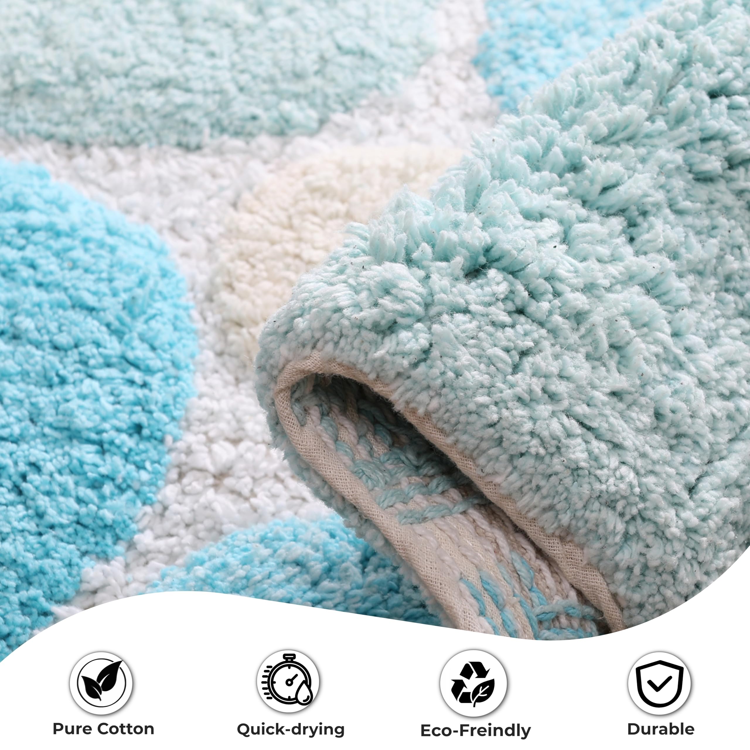 Juego de 2 alfombras de baño de algodón 100 % puro, 21 x 32/17 x 24 pulgadas, suaves, absorbentes, lavables a máquina, color turquesa, alfombras para sala de estar, alfombras de baño para niños,