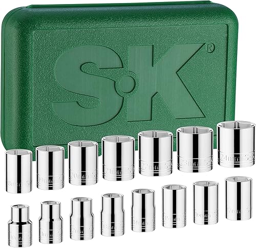 SK 1955 Juego de llaves de vaso de 15 piezas, 1/2 pulgadas, 6 puntos, 0.394 in a 0.945 in