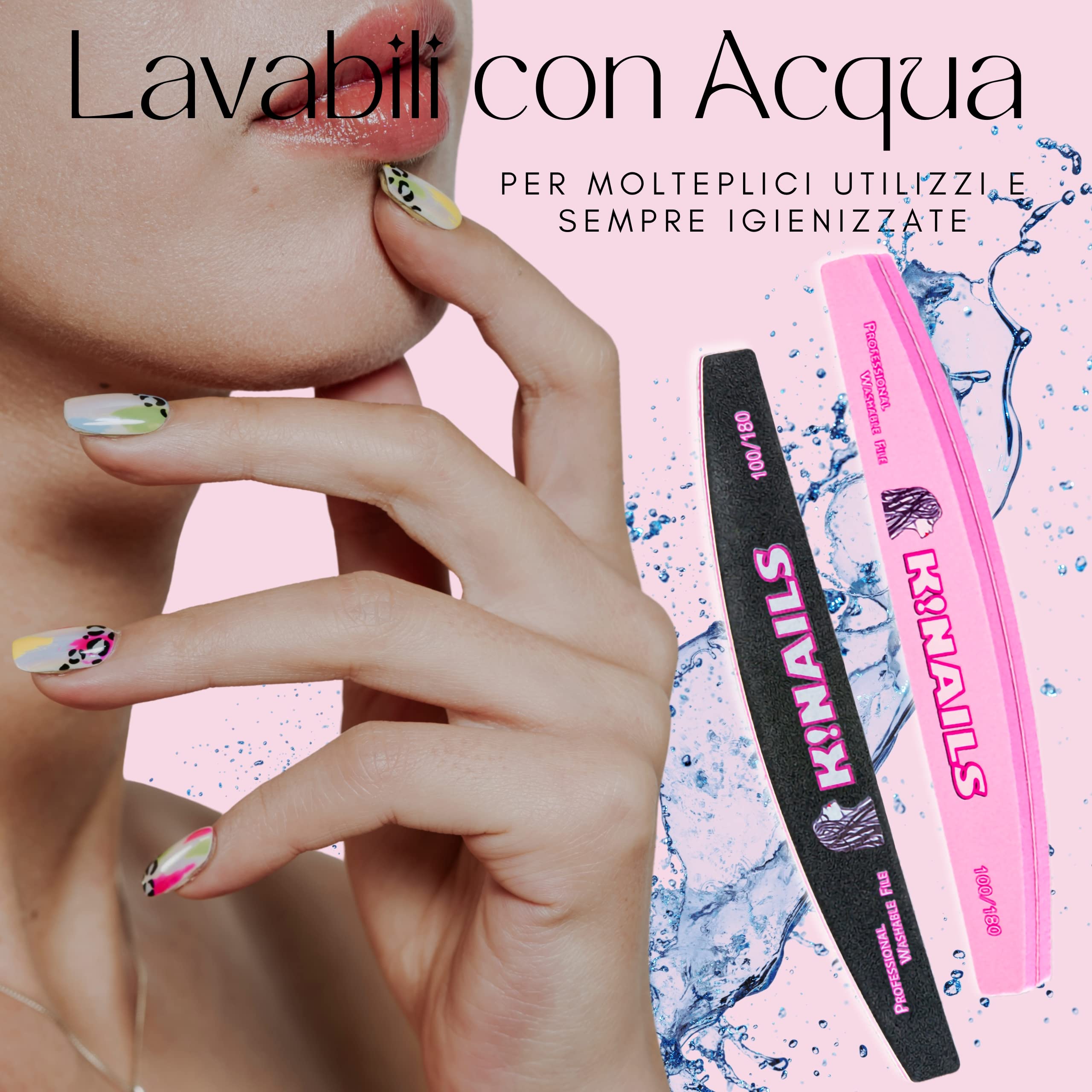 K!NAILS Lime per Unghie 100 180 - Lime Professionali con Carta Abrasiva Giapponese Lavabili e Incartate Singolarmente - 10 Lima Unghie per Rimozione Gel Semipermanente e Ricostruzione Unghie