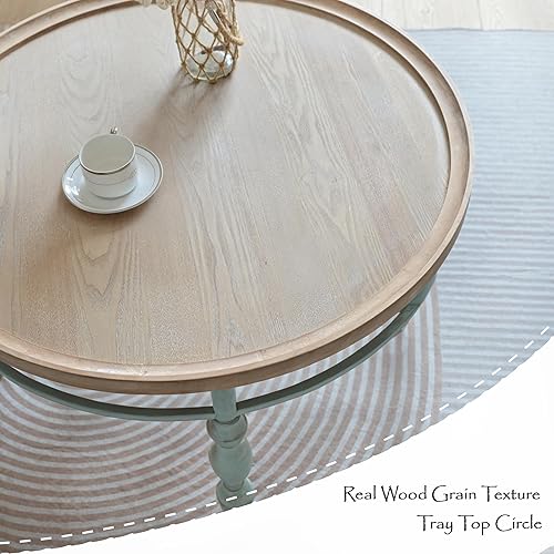 Miniatura 4 de Rustic Farmhouse Round Coffee Table, French Country Vintage Center Table,31.5'' x18.9''H Rustic Solid Wood with Vintage Iron Legs, for Living Room,