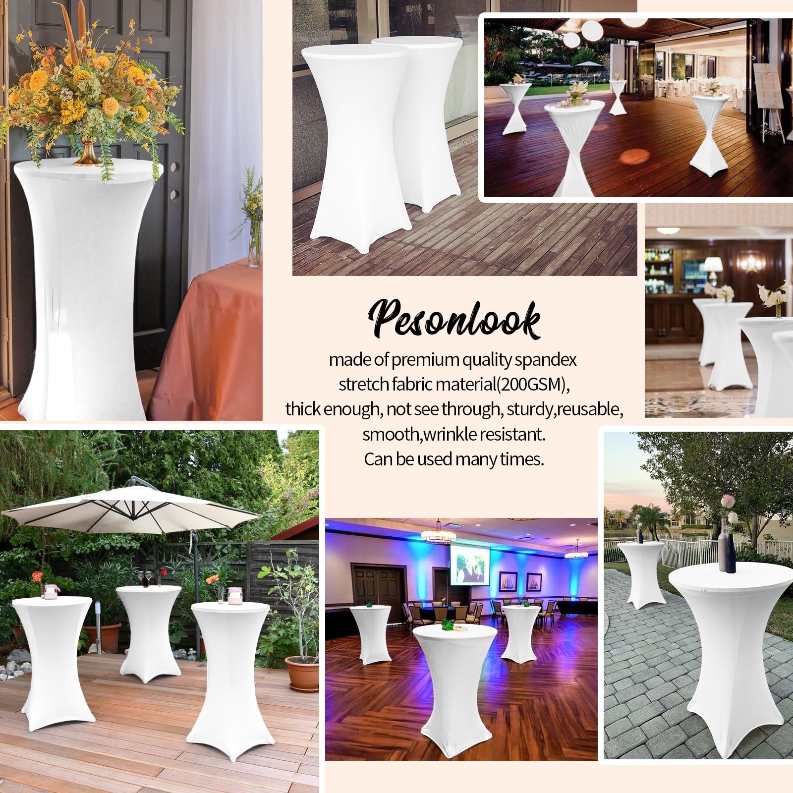 Pesonlook Paquete de 6 manteles elásticos de elastano con esquinas cuadradas de 70 x 110 cm, color blanco, para mesa alta, mantel redondo para cóctel, bar, boda, cóctel, fiesta, banquete (blanco)