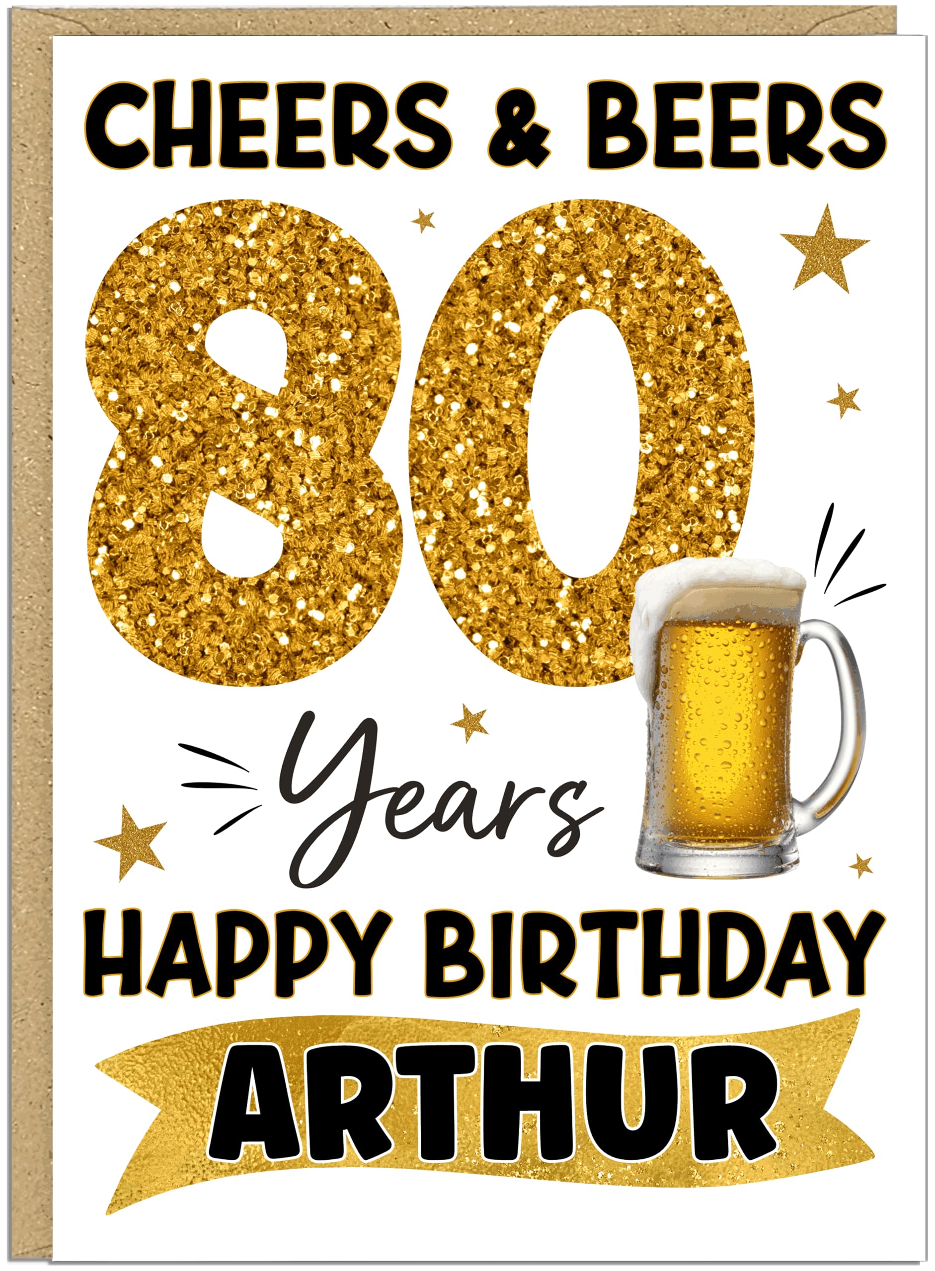 Personalised Cheers & Beers Milestone Birthday Card for Him - Aged to Perfection 18th 21st 30th 40th 50th 60th 70th 80th - Custom Name & Year - Happy Birthday for Him (80th)
