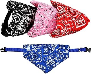 Pagezol 4 Pack Dog Bandana Collar Boho Dog Scarfs Pet Scarf Neckerchief Triangle Dog Bids Kerchief Adjustable Strap Bandana for Small Medium Large Girl or Boy Dogs and Cats(Red, Blue, Black, Pink) (S)