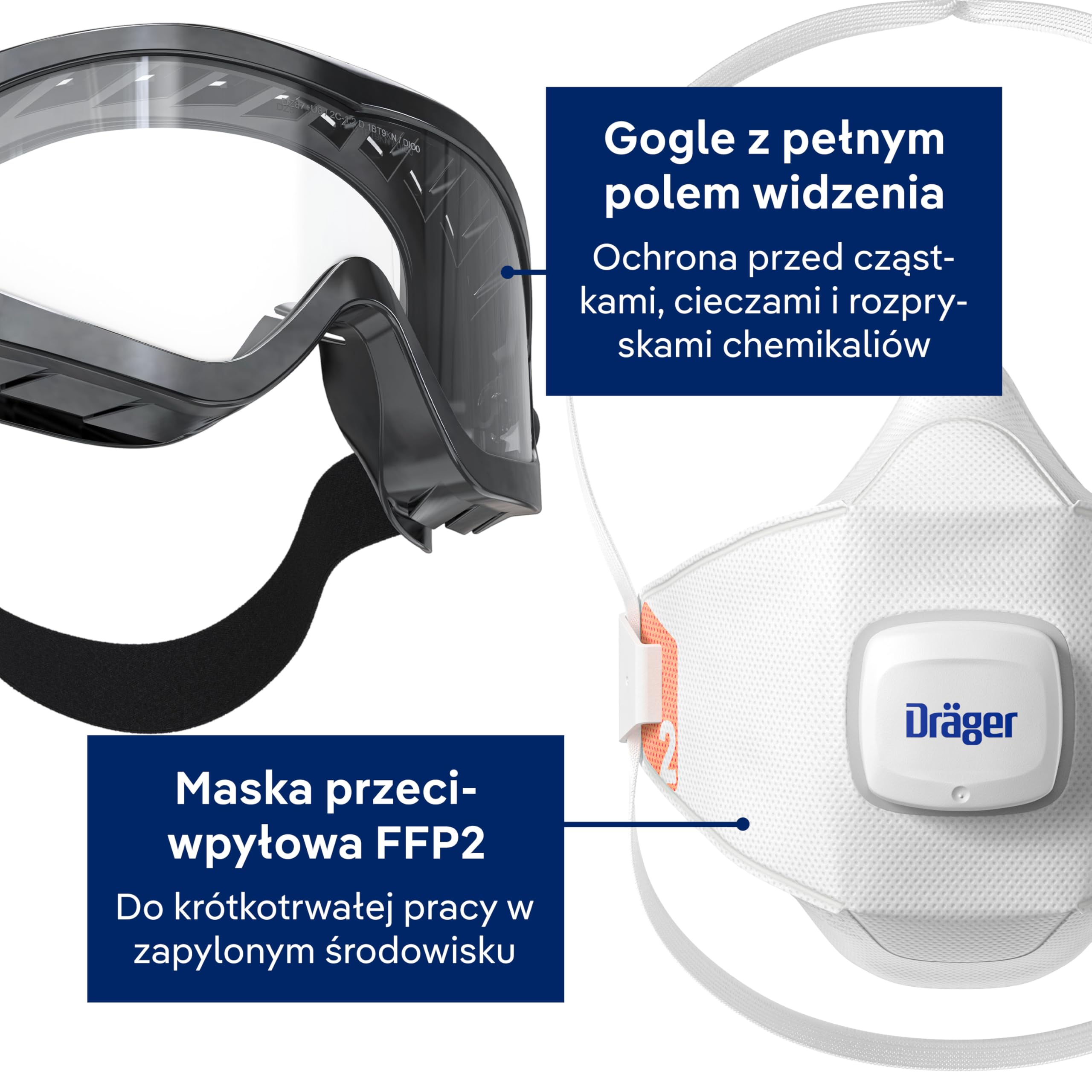 Dräger Zestaw startowy ochrony dróg oddechowych – półmaska X-plore 3300 z filtrem A2P3, maski FFP2, okulary ochronne i ochrona słuchu – kompletny zestaw do profesjonalnej ochrony dróg oddechowych | Półmaska X-plore 3300 z filtrem A2P3, maski FFP2, okulary