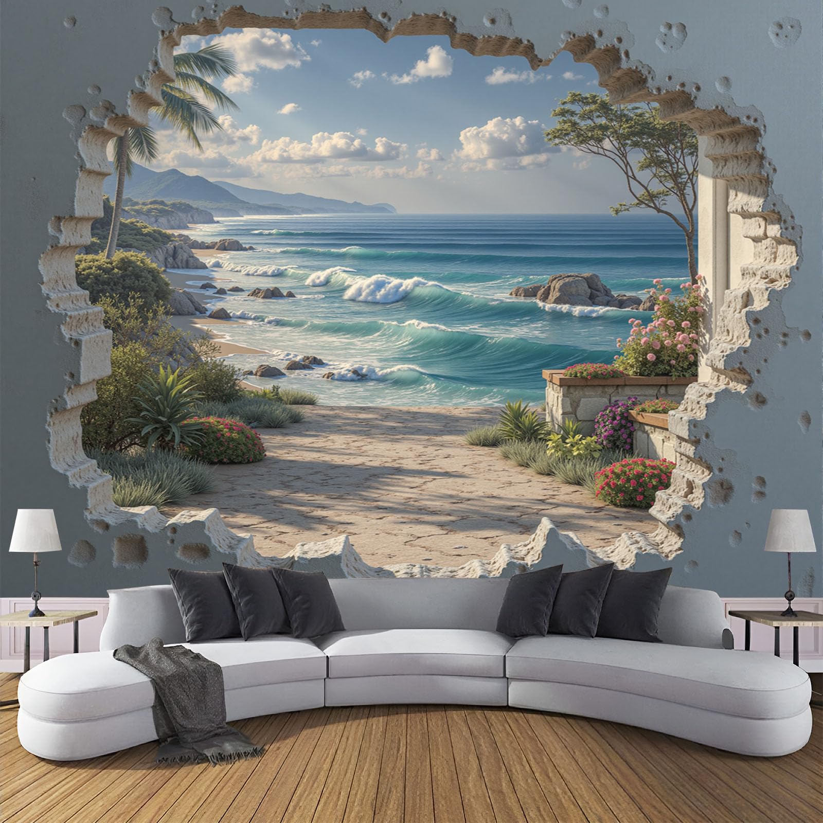 Papier peint panoramique mural paysage côtier pour une chambre d'enfant