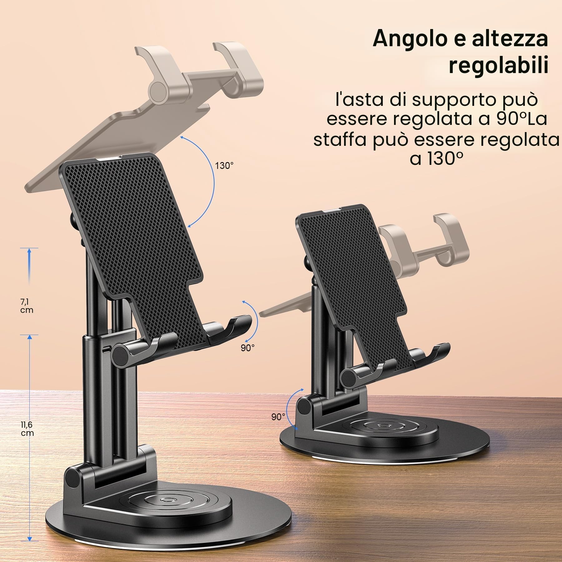 Supporto Da Tavolo Regolabile Per Cellulare E Tablet – Base Girevole 360°, Altezza E Angolo Personalizzabili, Pieghevole E Compatto - 5