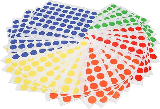 3/4 Inch Color Coded Dot Label Sets, 5 Assorted Colors, 1,200 Label Variety Pack Standard