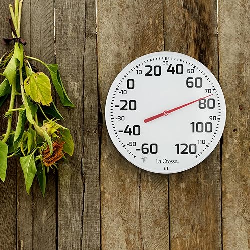 La Crosse 104-1522 8" Round Analog Dial Thermometer, White