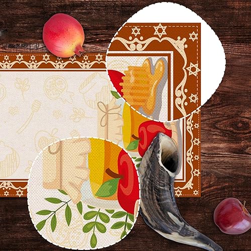 Miniatura 3 de Nepnuser Rosh Hashanah - Camino de mesa de lino Shana Tova, mantel judío de Año Nuevo, decoración de fiesta, suministros para el hogar, cocina,