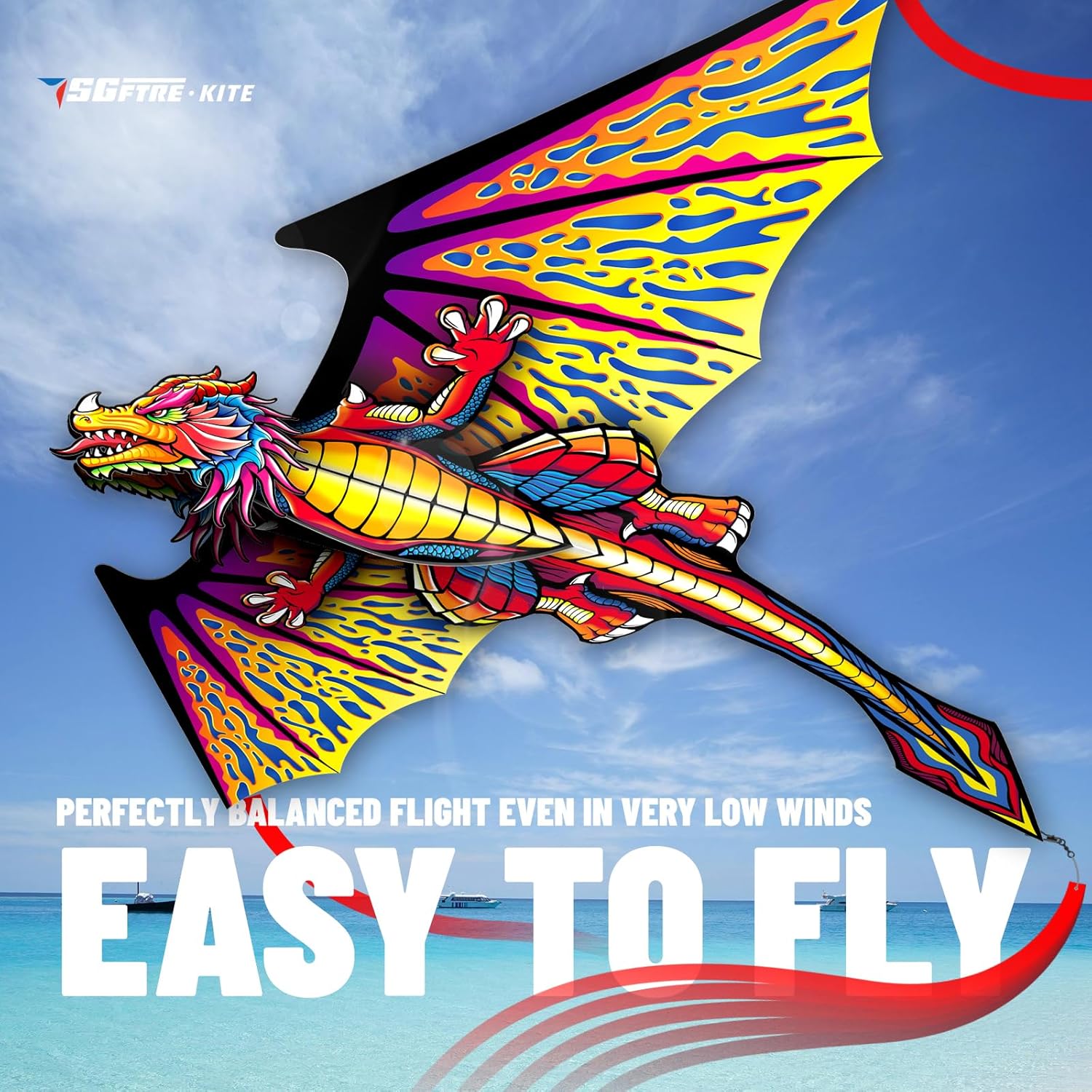 SGftre Complete Kite with Handle, Line & Accessories,Easy to Fly for Kids & Adults, Perfect for Beach, Park, Family Outdoor Activities