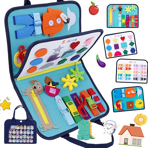 Tablero de actividades Montessori - Juguetes Montessori para niños y niñas de 3 años en adelante, juguetes sensoriales de viaje, libro ocupado para