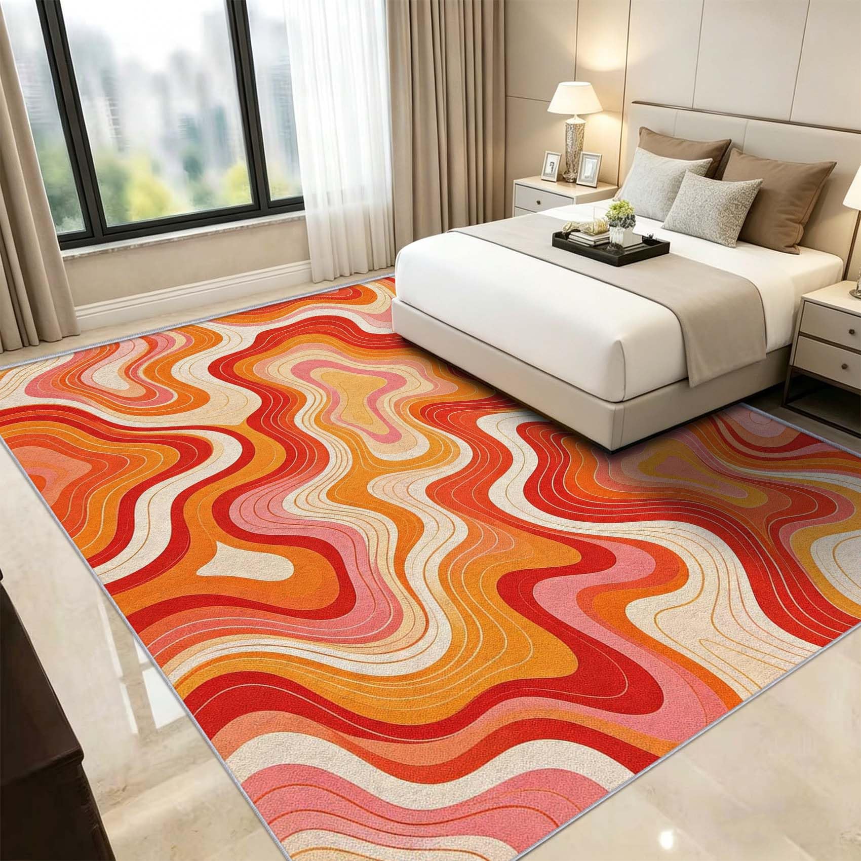 Tapis de Salon Années 1970 3D, 120x170 cm, Doux Poils Courts
