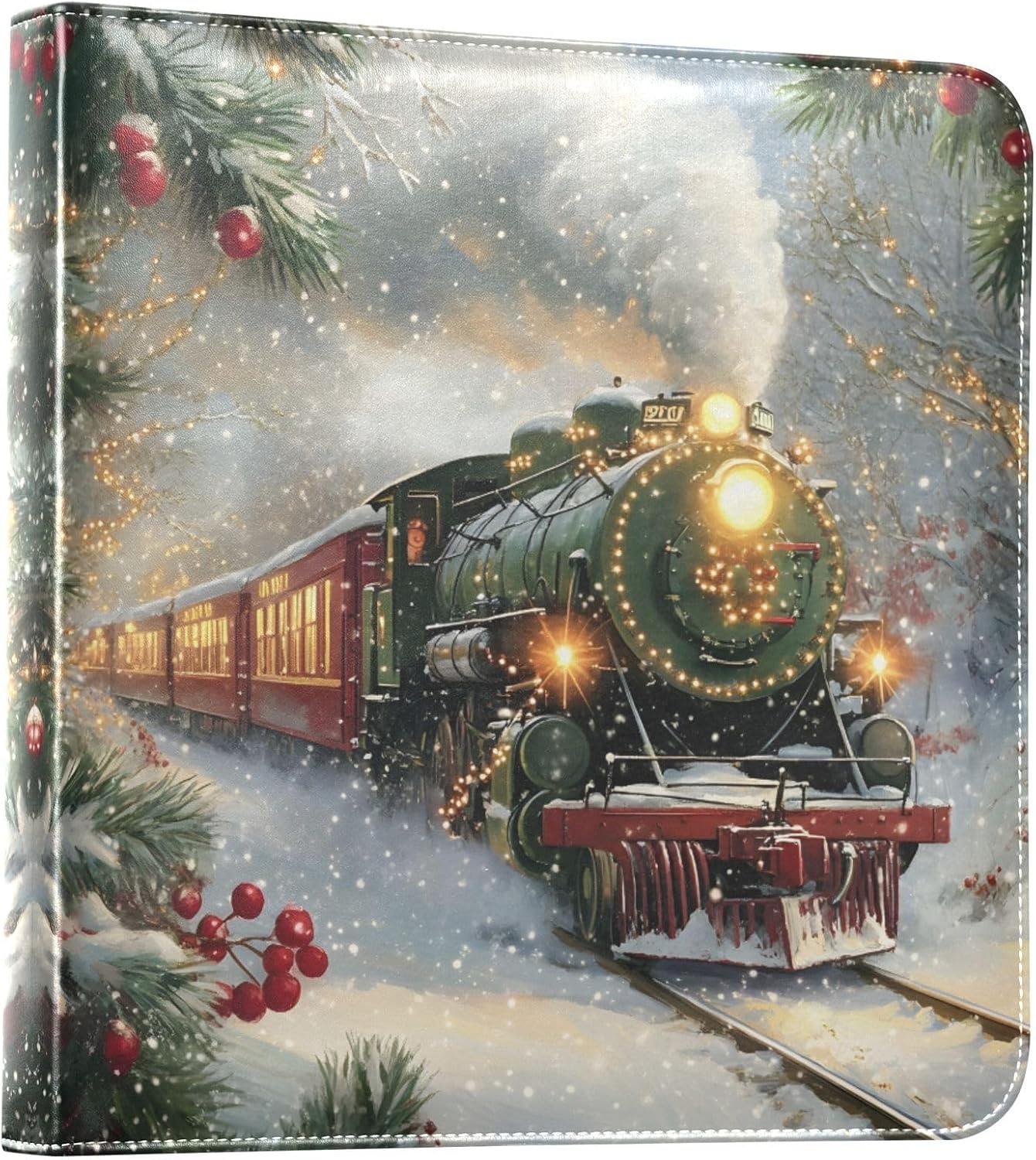 JIPONI Christmas Train Large Photo Album, DIY Leather Cover Scrapbook Albums for 4x6 5x7 6x8 Pictures, Self Adhesive Memory Book for Wedding, Baby, Family