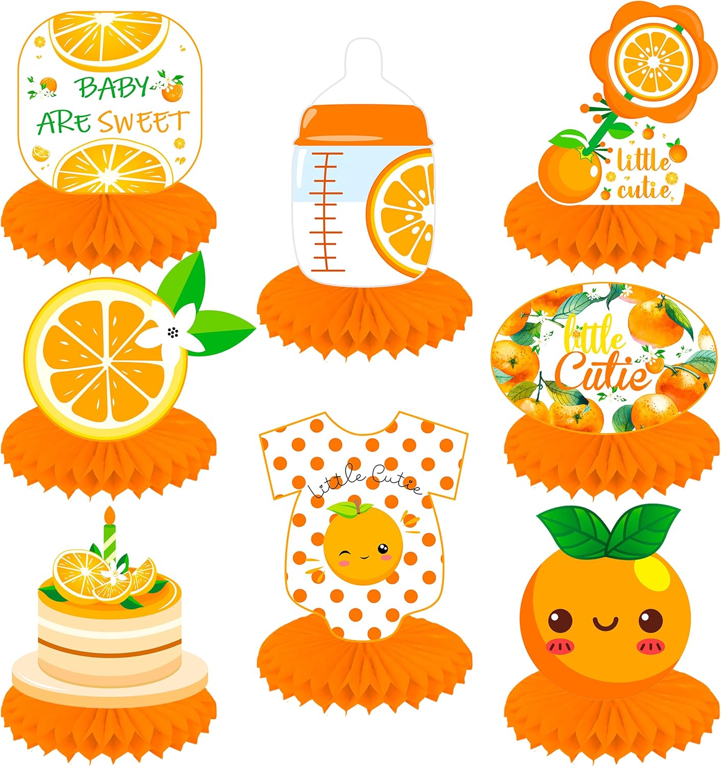 9pcs Little Cutie Baby Shower Decoration Little Cutie Table Honeycomb Centerpiece Orange Theme Table Decoration for Orange Fruit Birthday Party Supplies