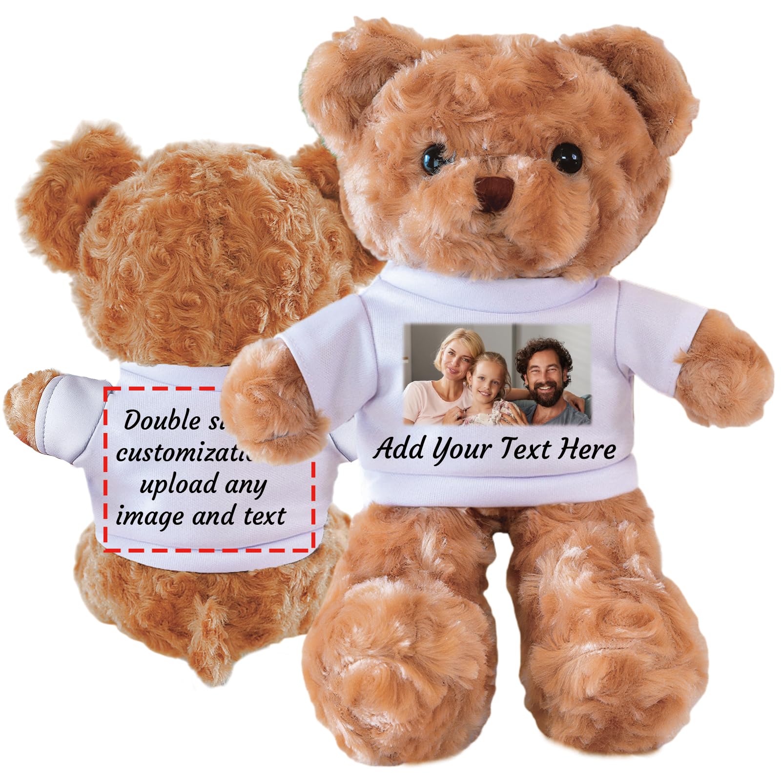 Orsacchiotto Personalizzato con T-Shirt, Peluche Personalizzato con Foto e Testo, Regalo per Fidanzata, Fidanzato, San Valentino, Compleanno, Natale
