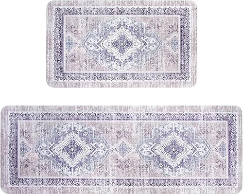 Miniatura 2 de Juego de 2 tapetes de cocina de goma antideslizante para piso, alfombras y tapetes de cocina bohemios, lavables, tapete acolchado de pie para