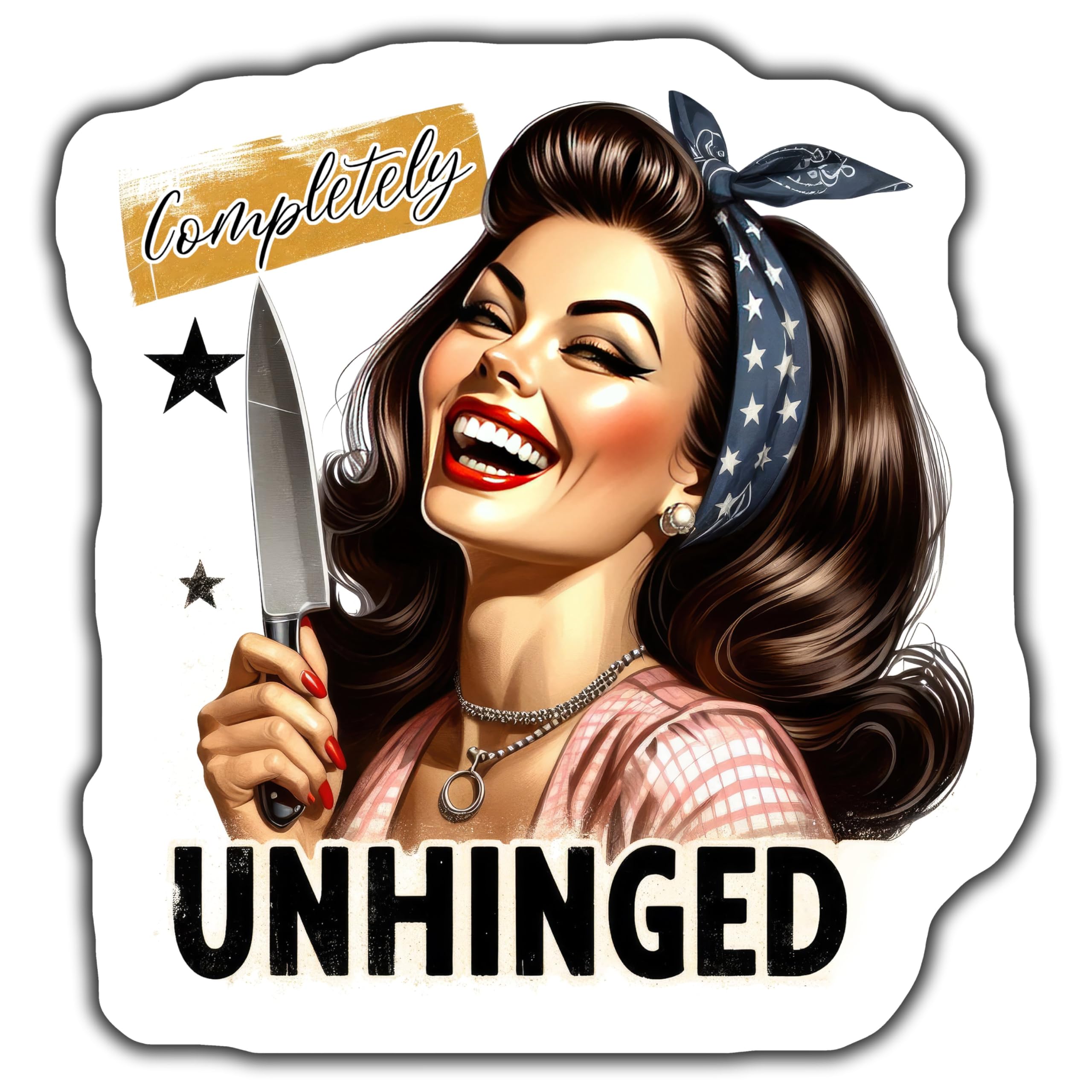 Retro Pin-Up Girl Completely Unhinged Sticker, Fun Novelty Sticker for Laptops, Water Bottles, Journals, Decals, Gifts and More - 5-Inch Sticker - 2-