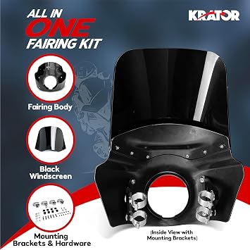 Motorcycle Windshield & Fairing Complete Kit, Road Warrior Windshield, Compatible with Harley Davidson Dyna and Softail, Motorcycle Accessories, Glossy Black and Blackout Windscreen, 15 Height