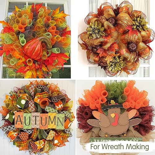 Miniatura 6 de TONIFUL 2 rollos de cinta de malla decorativa amarilla de 10 pulgadas, malla de tela con papel de aluminio para suministros de corona de malla,