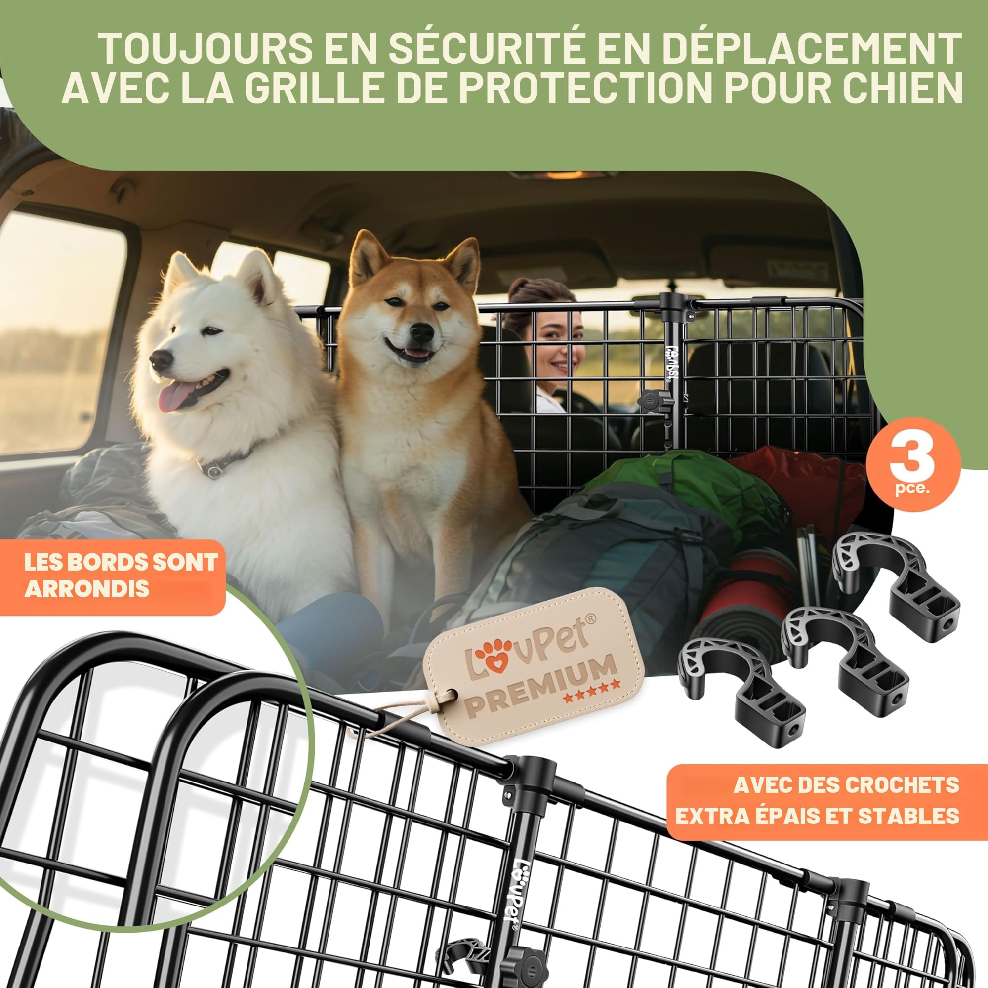 LovPet Grille de séparation Universelle pour Chien - Largeur réglable 30 x 91-153 cm - pour Coffre de Voiture - Noir