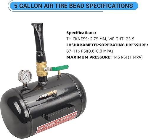 Miniatura 2 de Inflador de neumáticos de 5 galones con calibre de 110 PSI, inflador de neumáticos con calibre - Tanque de inflado de neumáticos para automóvil,