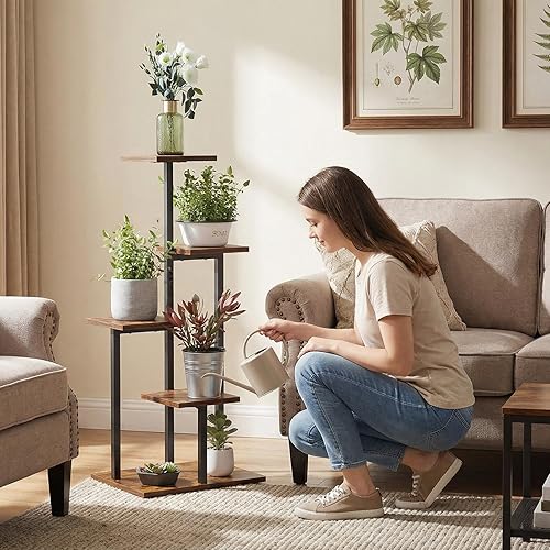 Miniatura 6 de Soporte de 4 niveles para plantas de interior, soportes escalonados para plantas de interior múltiples, soporte de esquina para flores para la sala