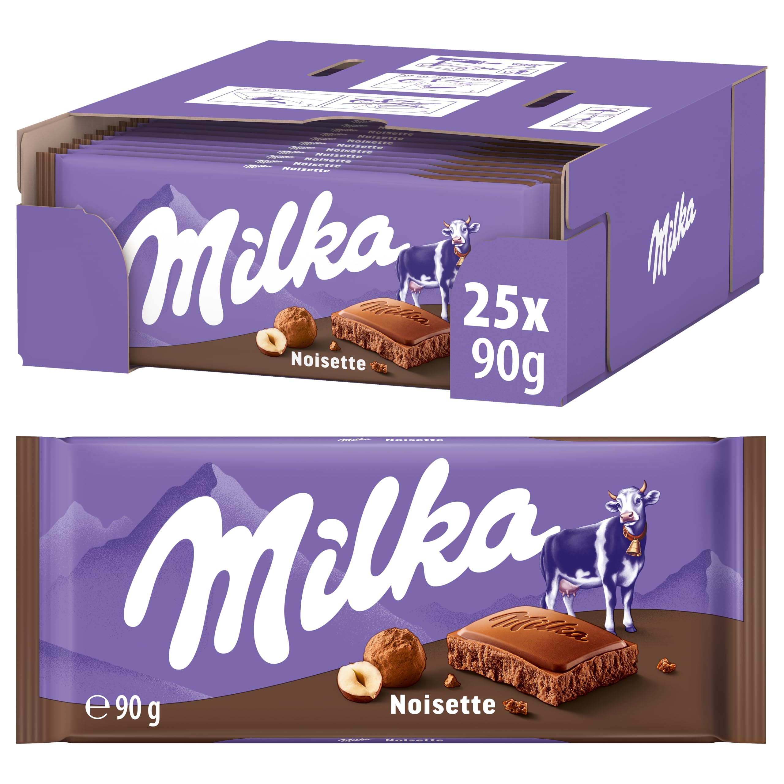 Milka Noisette Alpenmilch Schokoladenriegel, 90 g (25er-Pack)