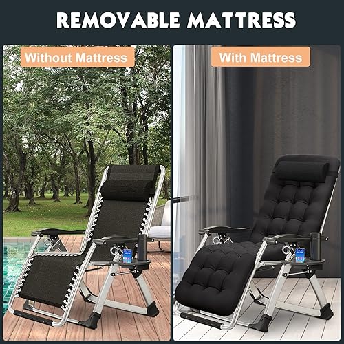 Miniatura 9 de MOPHOTO Silla Zero Gravity, silla de descanso acolchada para exteriores con mesa auxiliar, silla reclinable de gravedad cero, silla reclinable para
