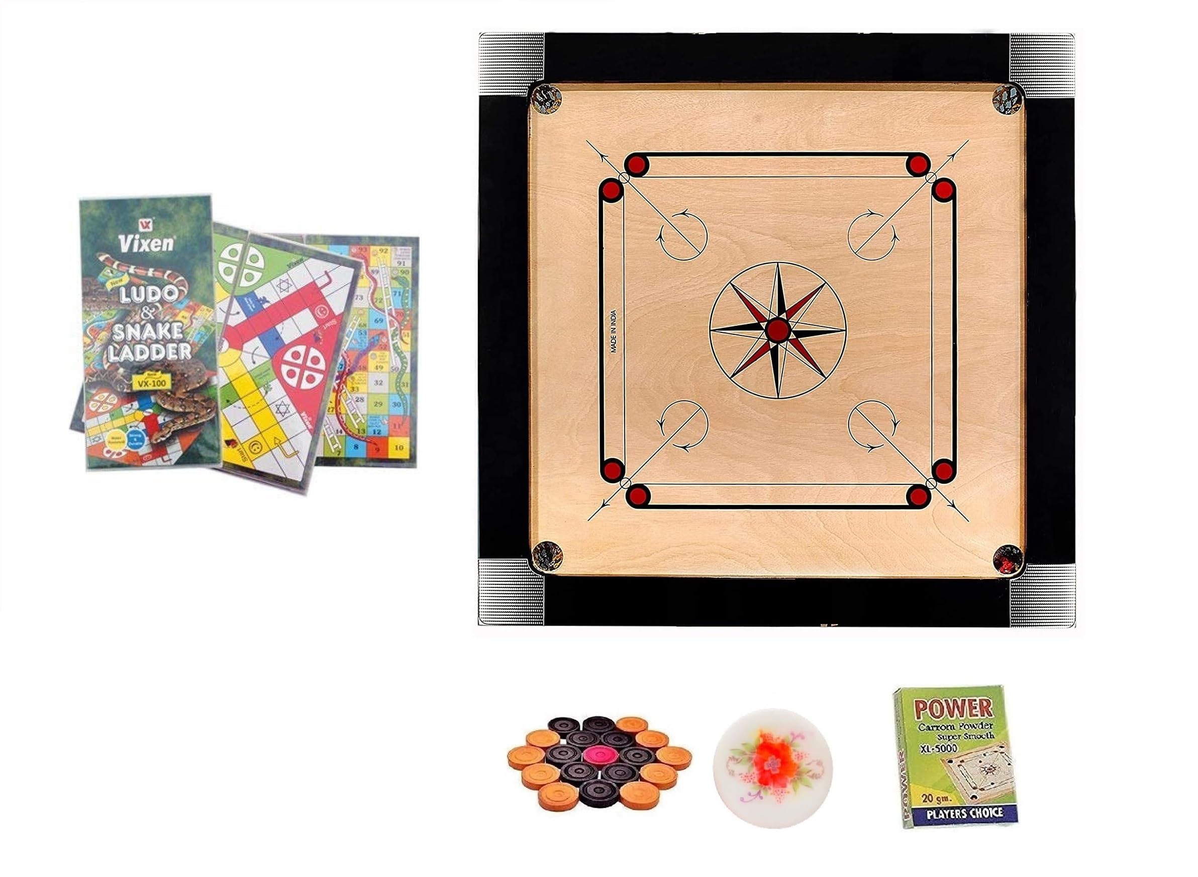 WRF Superior Matte Finish Practice Carrom Board with Coins, Striker and Powder (35 Inch, 4 Players, Age 12+)