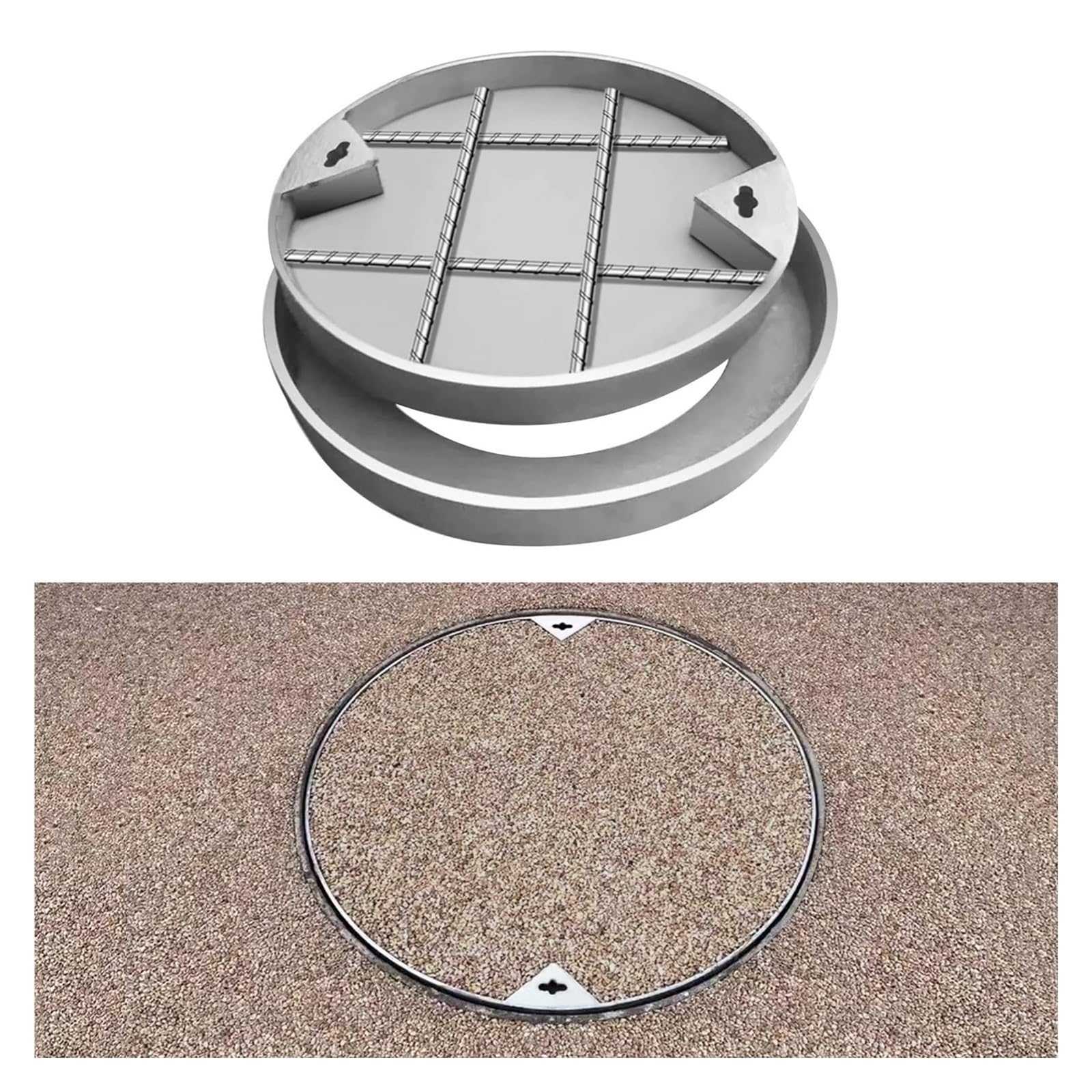 WQPMNYG Heavy-Duty 600mm Stainless Steel Inspection Cover & Frame - Round Waterproof Access for Drainage & Wastewater, Durable Design for Pits & Sewer Systems