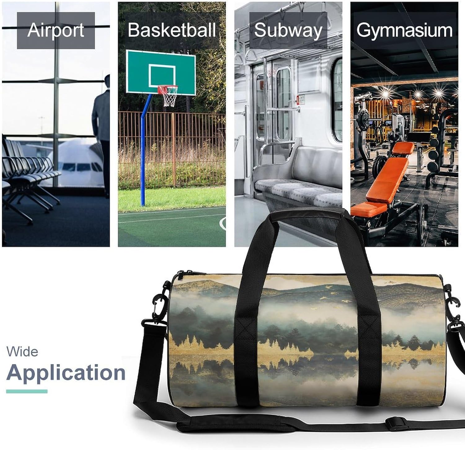 Golden Mountain Lake Gym Bag Duffle Bags Weekender Overnight Bag image 3