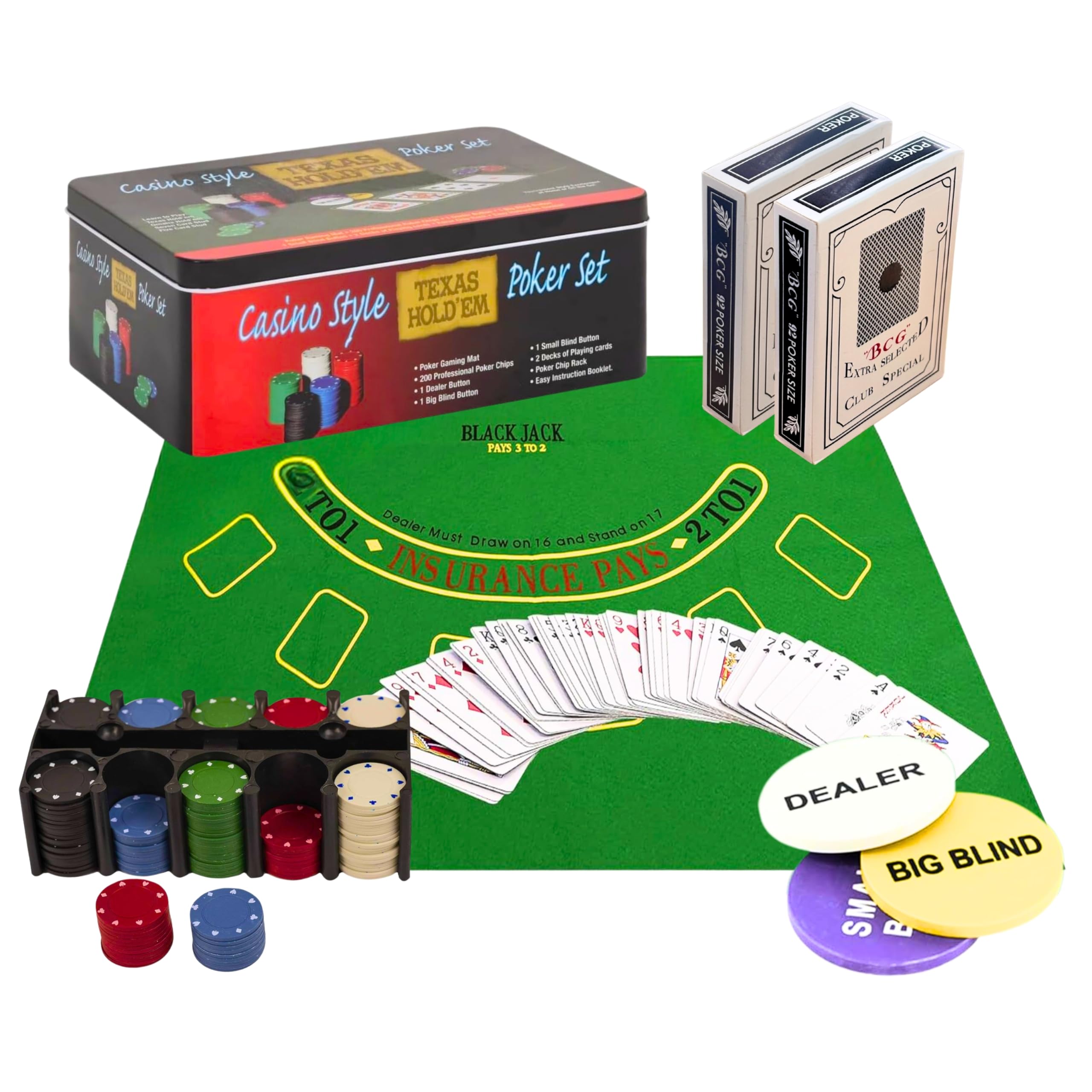 ALAYSTAR 200 Piece Professional Casino Texas Hold'em Poker and Blackjack Game Play Set with Strong Gift Tin Box