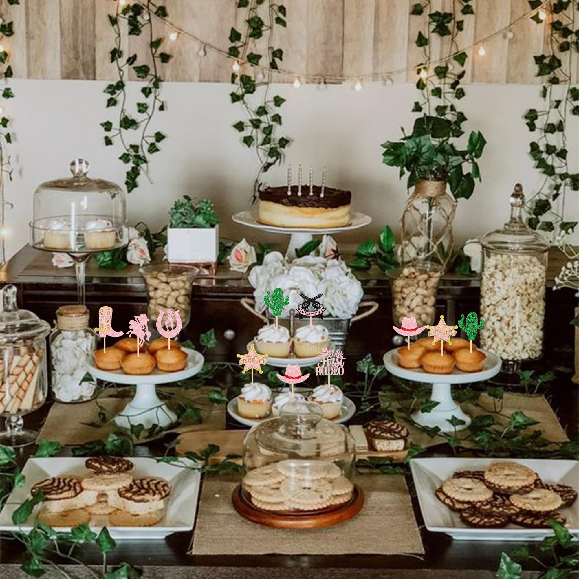 24 Pack Cowboy Cupcake Toppers - Western Theme Party Decorations For Birthday, Baby Shower